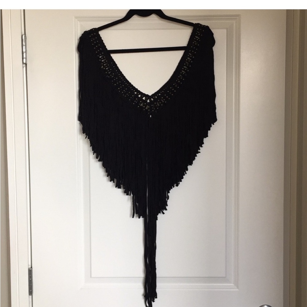 Black Fringe top, beach cover up, festival gear